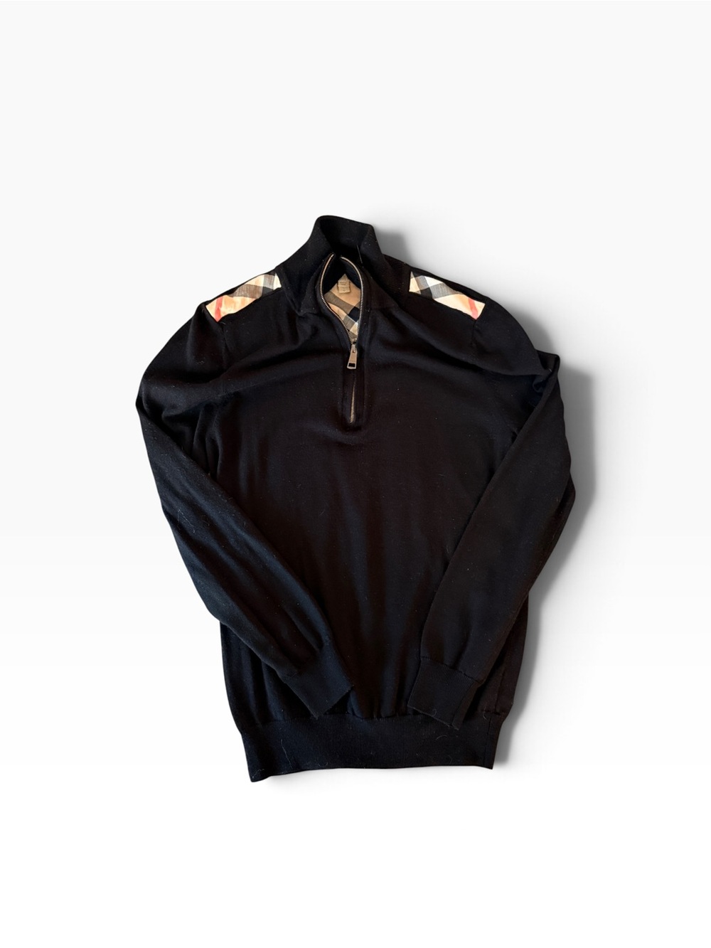 Burberry Black Quarter-Zip Sweater with Signature Check Accents